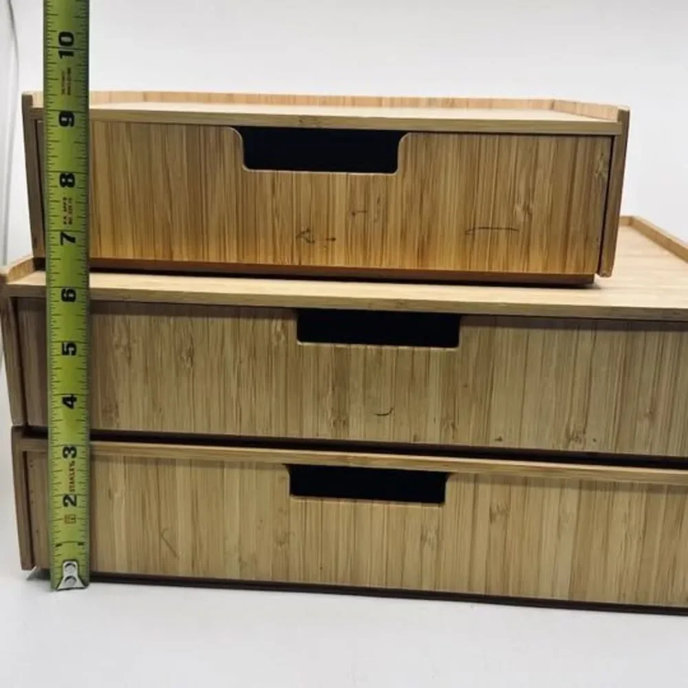 MobileVision Bamboo Stacking Drawers - Set of 4 (2 Large, 1 Small, 1 Open Tray)